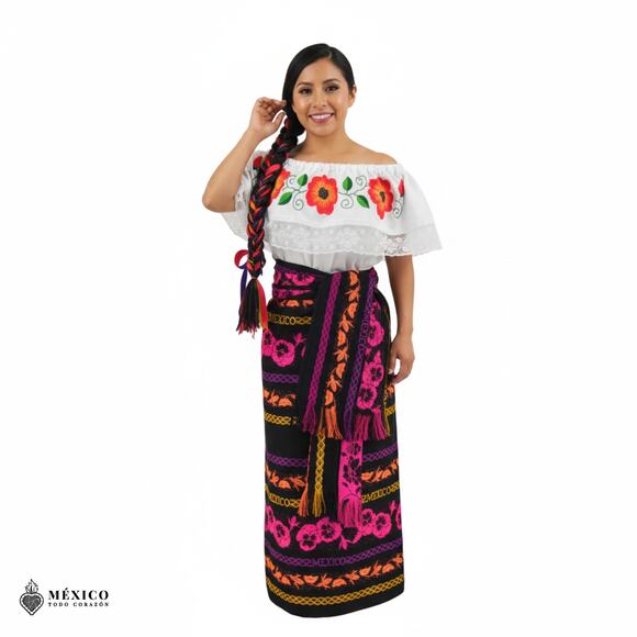Traditional Mexican Floral Cambaya Dress Set – Handmade Three-Pieces - Picture 8 of 8